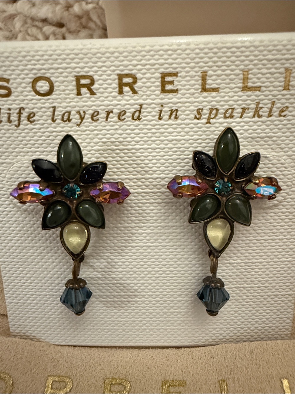 Sorrelli Green Floral Cluster Drop Earrings